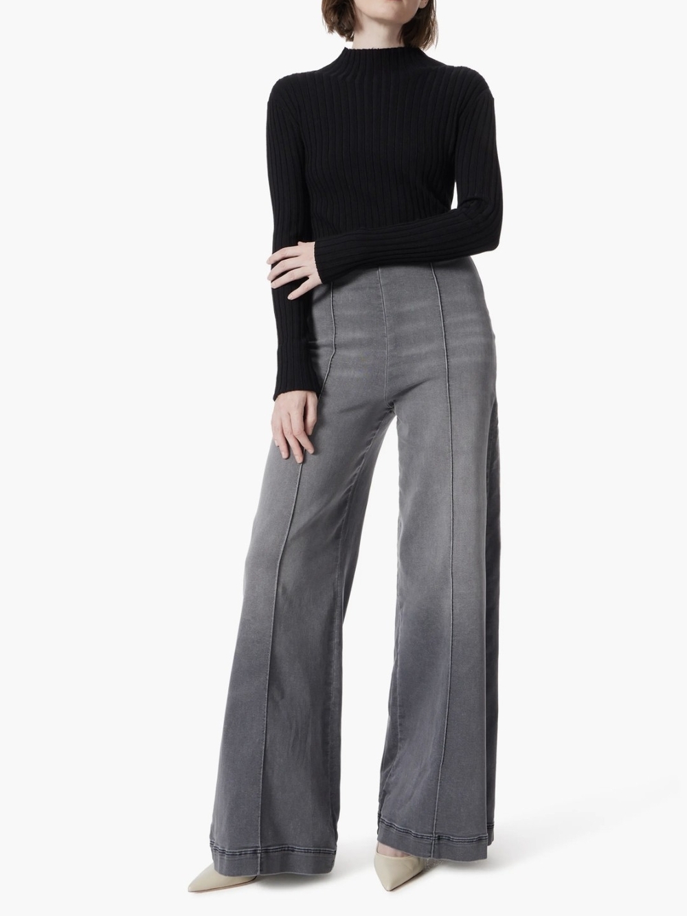 DO High-Waist Wide-Leg Gray Trousers Pants Size M | Chic Tailored